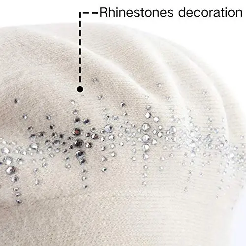 LADYBRO Rhinestone Beret Hats for Women 2 Layers Wool French Knit Cap Lady Winter - 5