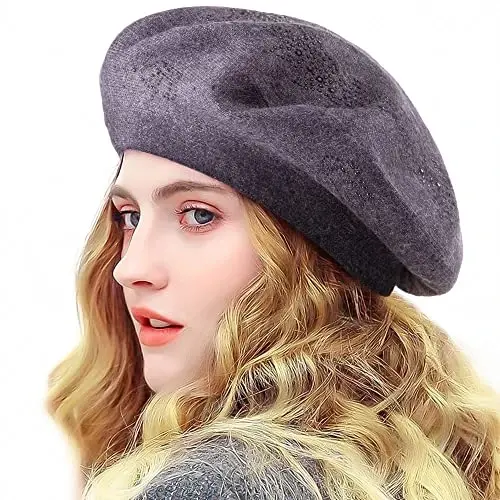 LADYBRO Rhinestone Beret Hats for Women 2 Layers Wool French Knit Cap Lady Winter 