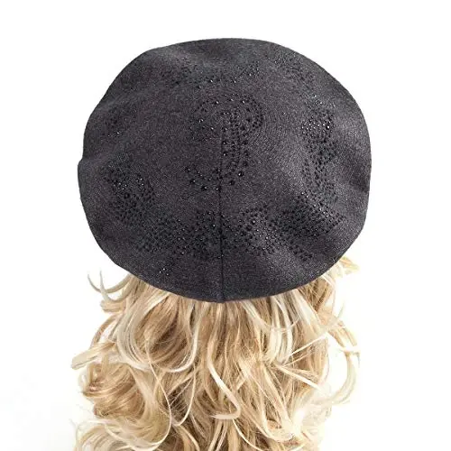 LADYBRO Rhinestone Beret Hats for Women 2 Layers Wool French Knit Cap Lady Winter - 5
