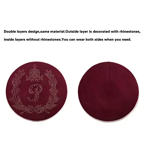 LADYBRO Rhinestone Ayollar uchun Beret Shlyapalar 2 Qavatli Jun Frantsuz Trikotaj Qalpog'i Lady Qish Qora - 2