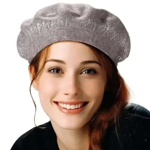 LADYBRO Rhinestone Ayollar uchun Beret Shlyapalar 2 Qavatli Jun Frantsuz Trikotaj Qalpog'i Lady Qish Qora - 1