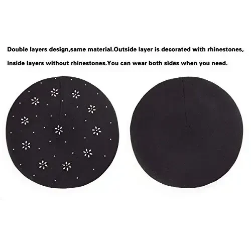 LADYBRO Rhinestone Ayollar uchun Beret Shlyapalar 2 Qavatli Jun Frantsuz Trikotaj Shapka Ayollar Qish Qora - 2