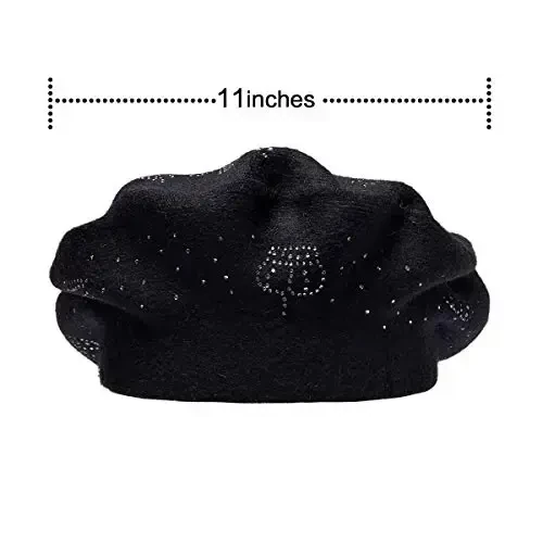 LADYBRO Rhinestone Ayollar uchun Beret Shlyapalar 2 Qavatli Jun Frantsuz Trikotaj Shapka Ayollar Qish Qora - 6