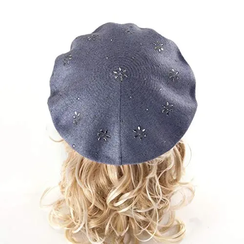 LADYBRO Rhinestone Beret Hats for Women 2 Layers Wool French Knit Cap Lady Winter - 5