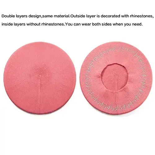 LADYBRO Rhinestone Beret Hats for Women 2 Layers Wool French Knit Cap Lady Winter Black - LADYBRO (1)