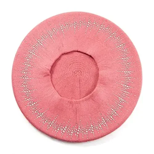 LADYBRO Rhinestone Beret Hats for Women 2 Layers Wool French Knit Cap Lady Winter Black - 6