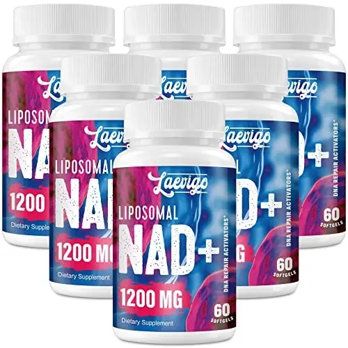 Laevigo 1200mg Liposomal NAD+ qo'shimchasi, Ultra tozalikdagi haqiqiy NAD qo'shimchasi, yaxshilangan so'rilish, NAD+ni oshirish, qarilikdan himoya, energiya, metabolik ta'mirlash, 360 yumshoq jel kapsula - LAEVIGO