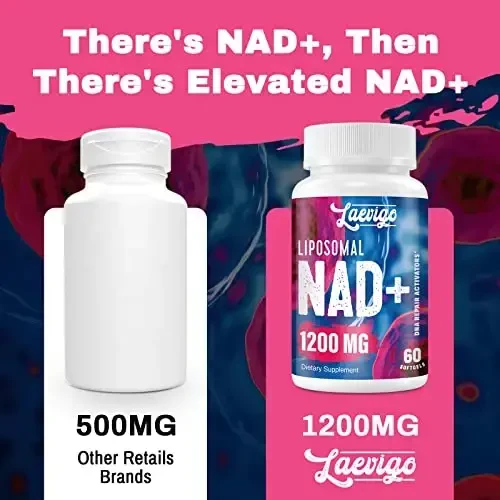 Laevigo 1200mg Liposomal NAD+ qo'shimchasi, Ultra tozalikdagi haqiqiy NAD qo'shimchasi, yaxshilangan so'rilish, NAD+ni oshirish, qarilikdan himoya, energiya, metabolik ta'mirlash, 360 yumshoq jel kapsula - 3