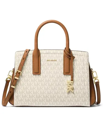 Laila Small Signature Logo Satchel Bag - Vanilla/Acorn 