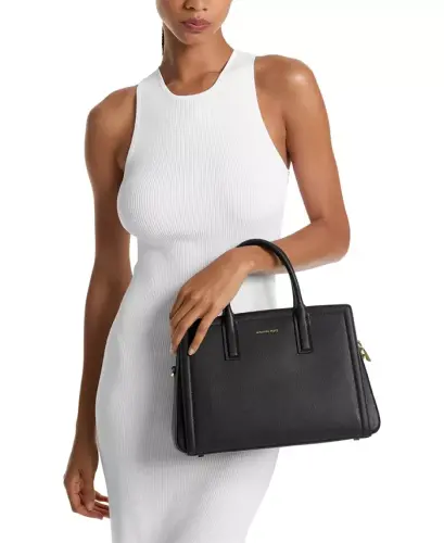 Laila Medium Leather Crossbody Satchel-Black - 2