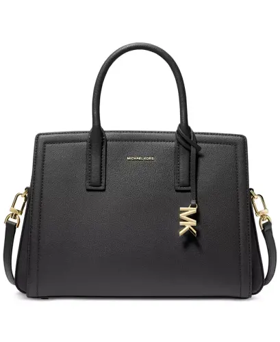 Laila Medium Leather Crossbody Satchel-Black/Gold 