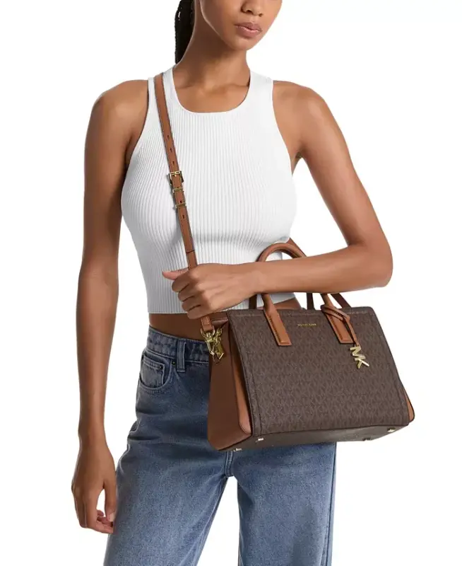 Michael Kors Laila Medium Signature Logo Satchel - Vanilla/acorn - 4
