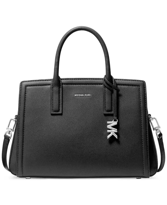 Laila Medium Leather Crossbody Satchel-Black - 1
