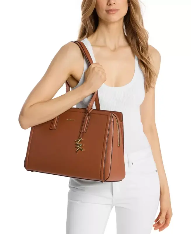 Women's Laila Medium Leather Tote Bag - Luggage - 3