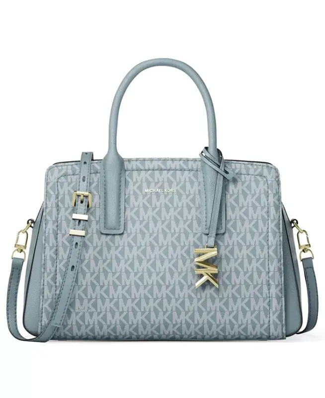 Laila Small Signature Logo Satchel Bag - Chambray/Gold - MICHAEL KORS