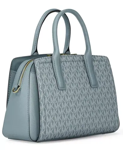 Laila Small Signature Logo Satchel Bag - Chambray/Gold - 3