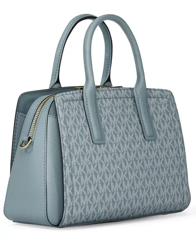 Michael Kors Laila Small Signature Logo Satchel Handbag - Chambray/Gold - 3