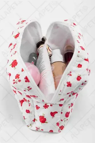 Lale Desenli Makyaj Çantası (Büyük Boy) Kapitone Desenli Ultra Yumuşak-Lale - ENS PLASTİK (1)