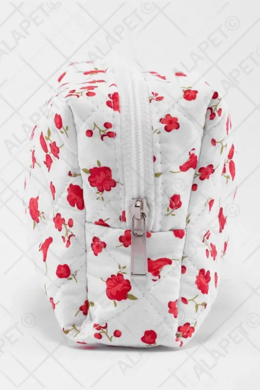 Lale Desenli Makyaj Çantası (Büyük Boy) Kapitone Desenli Ultra Yumuşak-Lale - 6