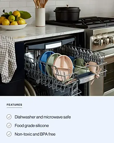 Lalo First Bites Silicone Baby Feeding Set - Baby Led Weaning Supplies - Non-Toxic Silicone - Includes 1 Bib, 2 Spoons, Training Cup, Suction Plate and Bowl - 6 Pieces - Oatmeal - 5