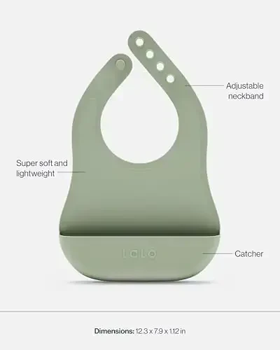 Lalo First Bites Silicone Baby Feeding Set - Baby Led Weaning Supplies - Non-Toxic Silicone - Includes 1 Bib, 2 Spoons, Training Cup, Suction Plate and Bowl - 6 Pieces - Sage - 6