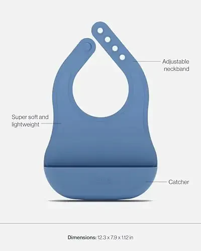 Lalo First Bites Silicone Baby Feeding Set - Baby Led Weaning Supplies - Non-Toxic Silicone - Includes 2 Bibs, 2 Spoons, Training Cup, Suction Plate and Bowl - 6 Pieces - Blueberry - 4