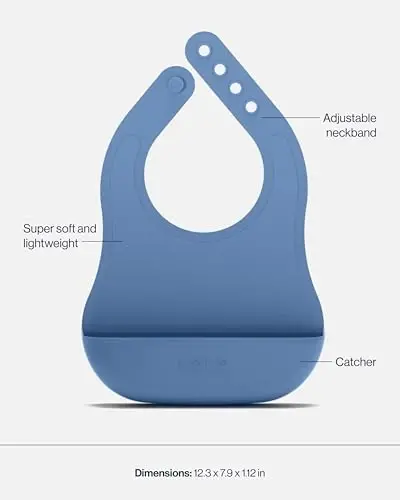 Lalo First Bites Starting Solids Silicone Baby Feeding Set with Suction Bowl, 2 Spoons and 1 Bib - 4-Piece Baby-Led Weaning Supplies - Non-Toxic Silicone Infant Tableware - Blueberry - 5