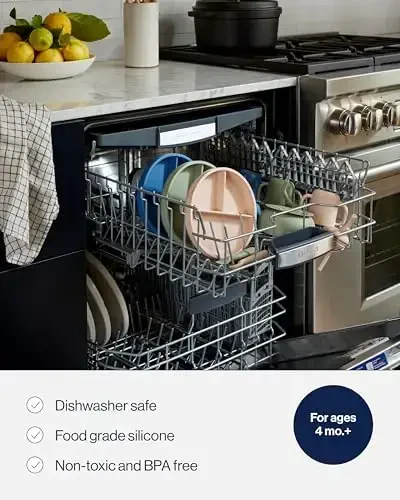 Lalo First Bites Starting Solids Silicone Baby Feeding Set with Suction Bowl, 2 Spoons and 1 Bib - 4-Piece Baby-Led Weaning Supplies - Non-Toxic Silicone Infant Tableware - Oatmeal - 3