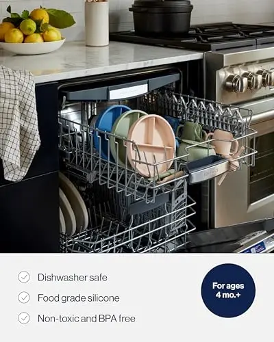 Lalo First Bites Starting Solids Silicone Baby Feeding Set with Suction Bowl, 2 Spoons and 1 Bib - 4-Piece Baby-Led Weaning Supplies - Non-Toxic Silicone Infant Tableware - Oatmeal - 3