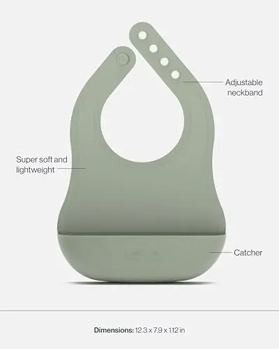 Lalo First Bites Starting Solids Silicone Baby Feeding Set with Suction Bowl, 2 Spoons and 1 Bib - 4-Piece Baby-Led Weaning Supplies - Non-Toxic Silicone Infant Tableware - Sage - 5