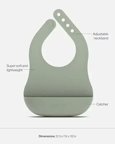 Lalo First Bites Starting Solids Silicone Baby Feeding Set with Suction Bowl, 2 Spoons and 1 Bib - 4-Piece Baby-Led Weaning Supplies - Non-Toxic Silicone Infant Tableware - Sage - 5