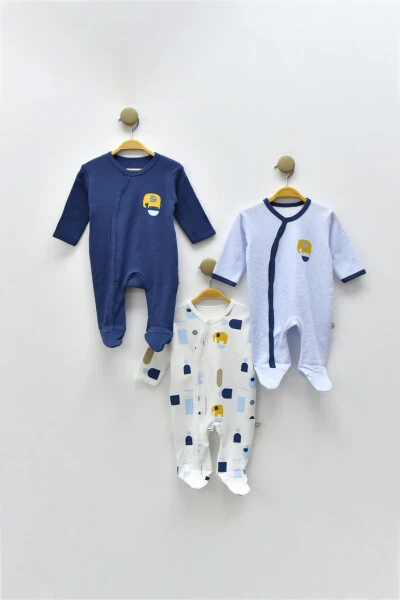 Lamb Pattern 0-3 Month 3-Piece Baby Romper Set - MODAMBEBEK