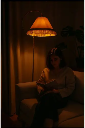 ⭐️Lambader + Tekli Sarkıt -- Çise Set Krem Sarı Patine Abajur ⭐️Krem Şapka Bohem Tarzın Modern Hali-Bej - VENON (1)