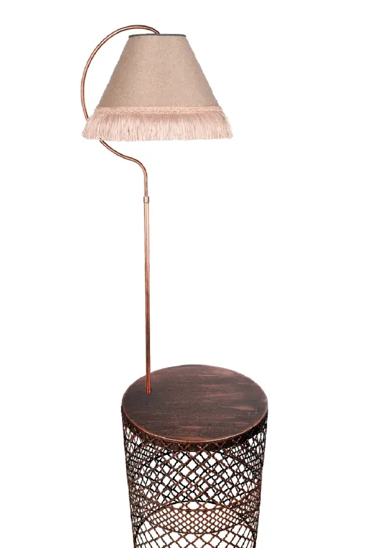 Sehpalı Lambader Tuğçe Elips Siyah Bakır Patine ⭐️Gülkurusu Kumaş Şapka Pembe Püsküllü⭐️Salon Köşe-BAKIR - 6