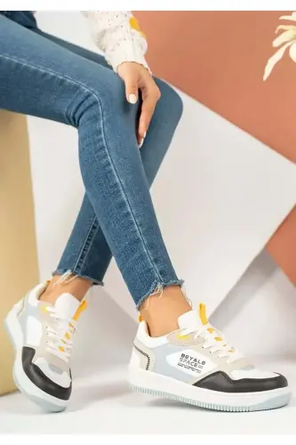 Lambırlent 2181 Sneakers Unisex Spor Ayakkabı BEJ-MAVİ-BEJ 
