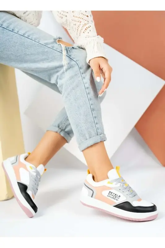 Lambırlent 2181 Sneakers Unisex Spor Ayakkabı BEYAZ-PEMBE-BEYAZ - 1