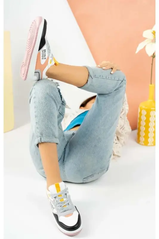 Lambırlent 2181 Sneakers Unisex Spor Ayakkabı BEYAZ-PEMBE-BEYAZ - 4