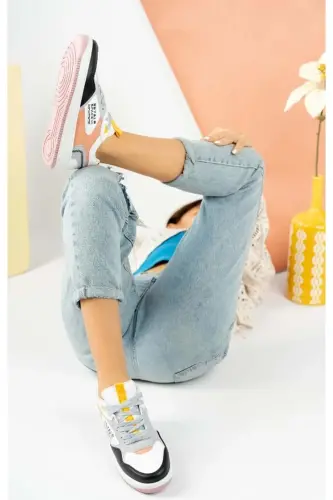 Lambırlent 2181 Sneakers Unisex Spor Ayakkabı BEYAZ-PEMBE-BEYAZ - 4