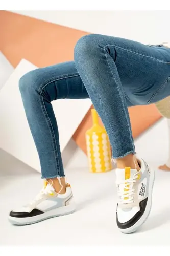 Lambırlent 2181 Sneakers Unisex Spor Ayakkabı BEJ-MAVİ-BEJ - 3