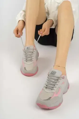 Lambırlent 7190 Unisex Yüksek Taban Senakers Spor Ayakkabı Gri-pembe - Kids Club Shoes (1)