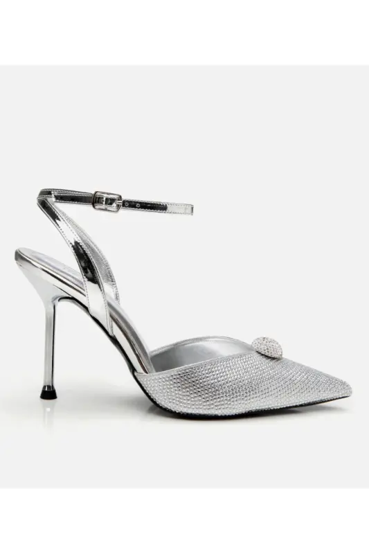 Kadın Lame Taşlı Abiye Stiletto - LAME-SILVER - HOTIÇ