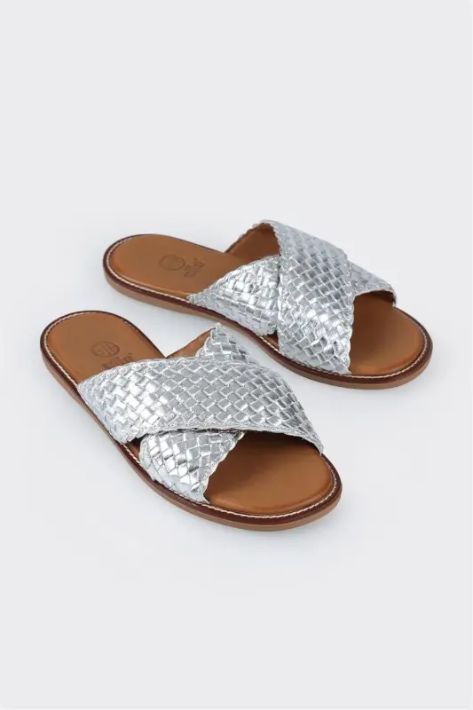 Lame Leather Women's Flat Slipper-Lame - 2