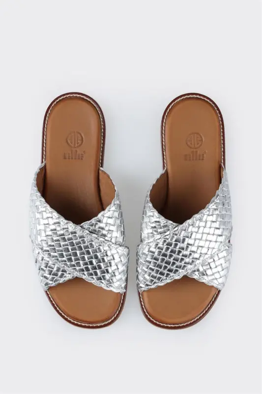 Lame Leather Women's Flat Slipper-Lame - 4