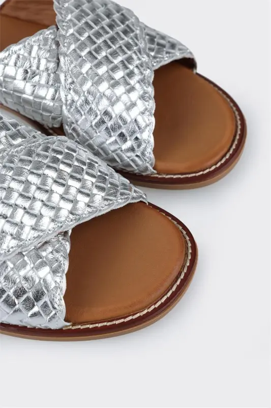 Lame Leather Women's Flat Slipper-Lame - 5
