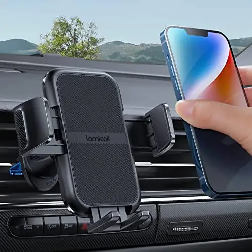 Lamicall 2024 Wider Clamp & Metal Hook Car Phone Holder Vent [Thick Cases Friendly] Phone Holders for Your Car Mount Automobile Hands Free Cradle Air Vent for iPhone 15 14 13 Pro Max Smartphone - 1