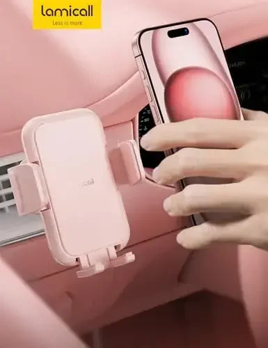 Lamicall 2025 Wider Clamp & Metal Hook Car Phone Holder Vent [Thick Cases Friendly] Phone Holders for Your Car Mount Automobile Hands Free Cradle Air Vent Pink - 7
