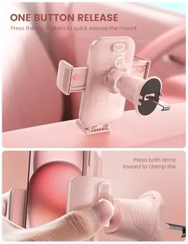 Lamicall 2025 Wider Clamp & Metal Hook Car Phone Holder Vent [Thick Cases Friendly] Phone Holders for Your Car Mount Automobile Hands Free Cradle Air Vent Pink - 4