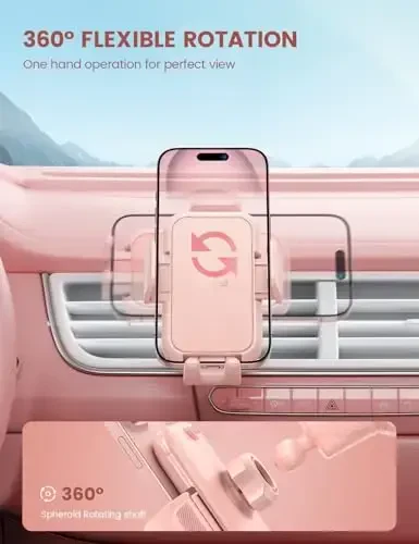 Lamicall 2025 Wider Clamp & Metal Hook Car Phone Holder Vent [Thick Cases Friendly] Phone Holders for Your Car Mount Automobile Hands Free Cradle Air Vent for iPhone 17 16 15 14 13 Pro Max Pink - 3