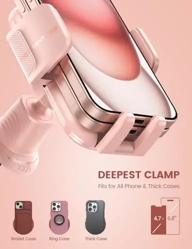 Lamicall 2026 Wider Clamp & Metal Hook Car Phone Holder Vent [Thick Cases Friendly] Phone Holders for Your Car Mount Automobile Hands Free Cradle Air Vent for iPhone 17 16 15 14 13 Pro Max Pink - LAMICALL (1)