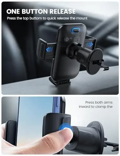 Lamicall 2025 Wider Clamp & Metal Hook Car Phone Holder Vent [Thick Cases Friendly] Phone Holders for Your Car Mount Automobile Hands Free Cradle Air Vent for iPhone 17 16 15 Pro Max Dark Grey - 6